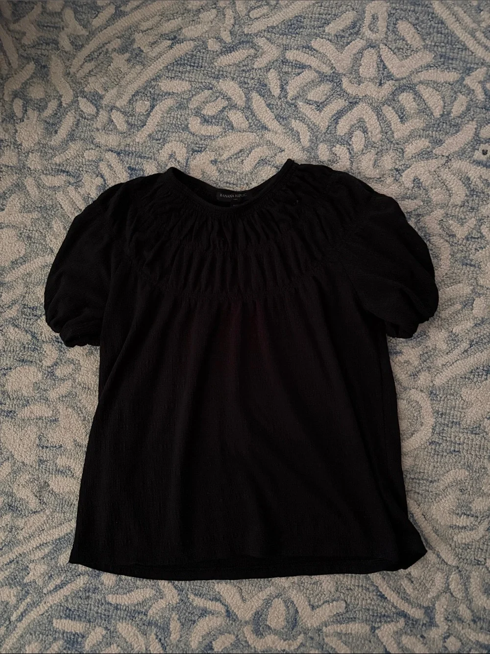 Banana Republic Black Smocked Short-Sleeve Blouse
